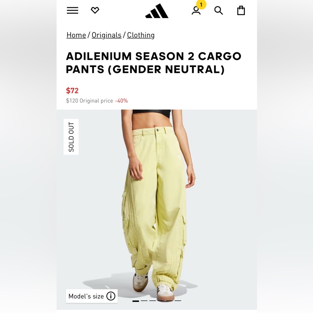 Adidas Yellow Adilenium Season 2 Cargo Pants Size 25